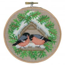 Kit per ricamo a punto croce con tamburo - Permin - Uccelli invernali
