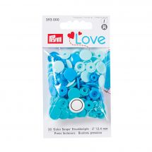 Bottoni a pressione - Prym - 30 bottoni rivettatori blu chiaro/ blu medio/ blu scuro - 12.4 mm