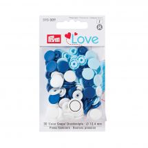 Bottoni a pressione - Prym - 30 bottoni rivettatori blu chiaro/ blu scuro/ bianco - 12.4 mm