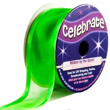 Organza su un rotolo - Celebrate - Organza con bordo in raso verde - 25 mm x 4 m
