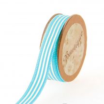Nastro di cotone su una bobina - Bowtique - Nastro di cotone stampato a strisce blu/bianco - 15 mm x 5 m