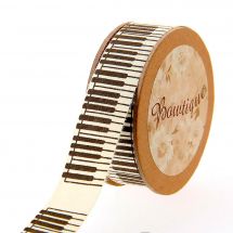 Nastro di cotone su una bobina - Bowtique - Nastro di cotone ecru con tasti di pianoforte - 20 mm x 5 m