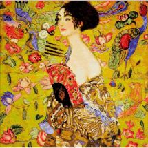 Kit punto croce con perle - Riolis - Donna con ventaglio dopo Klimt
