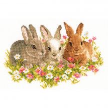 kit ricamo a punto croce - Vervaco - Conigli in un campo di fiori
