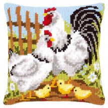 Kit cuscino fori grossi - Vervaco - Cuscino da ricamare galline in fattoria