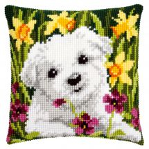 Kit cuscino fori grossi - Vervaco - Cuscino da ricamare Westie nelle giunchiglie