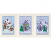 Kit bigliettini da ricamare - Vervaco - 3 carte della casa d'inverno