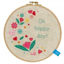 Kit per ricamo a punto croce con tamburo - Vervaco - Oh happy day