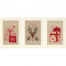 Kit bigliettini da ricamare - Vervaco - 3 biglietti d'auguri - Natale