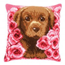 Kit cuscino fori grossi - Vervaco - Cucciolo tra le rose