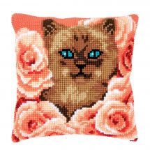 Kit cuscino fori grossi - Vervaco - Gatto tra le rose