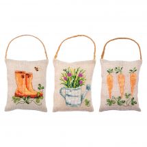 Kit di ornamenti da ricamare - Vervaco - Set di 3 mini cuscini per porta - Giardino 1
