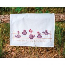 Kit per ricamare un canovaccio da cucina - Vervaco - Polli divertenti