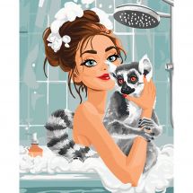 Kit di pittura per numero - Wizardi - Una ragazza e il suo lemure