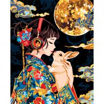 Kit di pittura per numero - Wizardi - Una ragazza e il suo coniglio