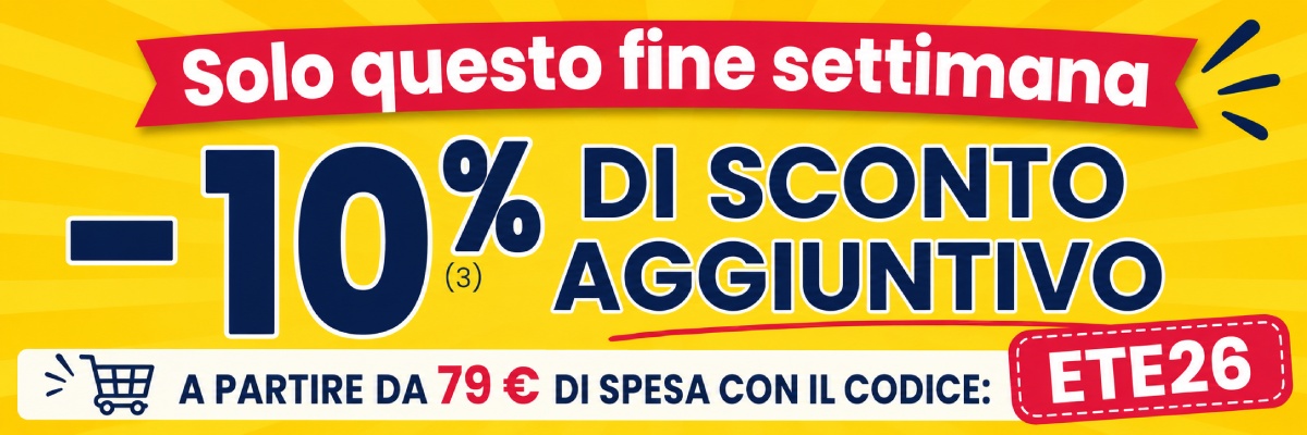 10% di sconto aggiuntivo a partire da 79 € di acquisto con il codice ETE26